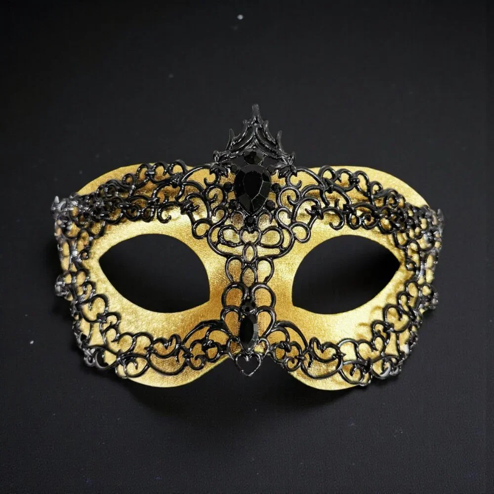 Mens masquerade mask, Black gold mask, Venetian mask, Prom mask, 2 in 1 mask